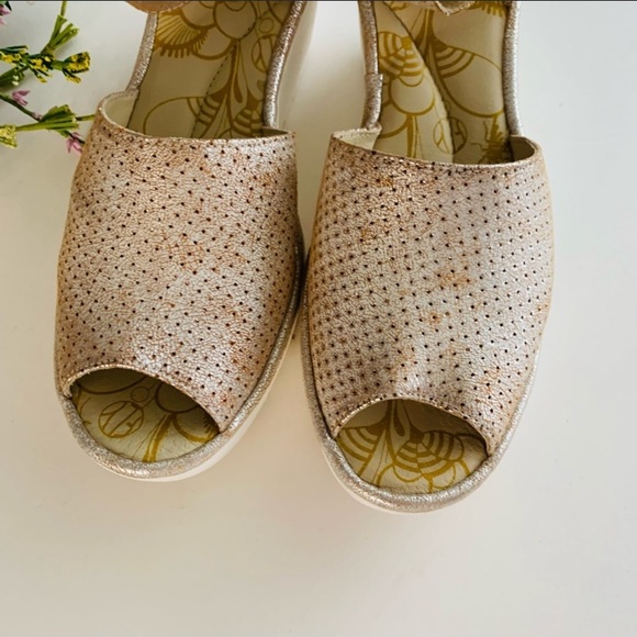Fly London Yake Perforated Leather Wedge Sandals - Picture 3 of 5